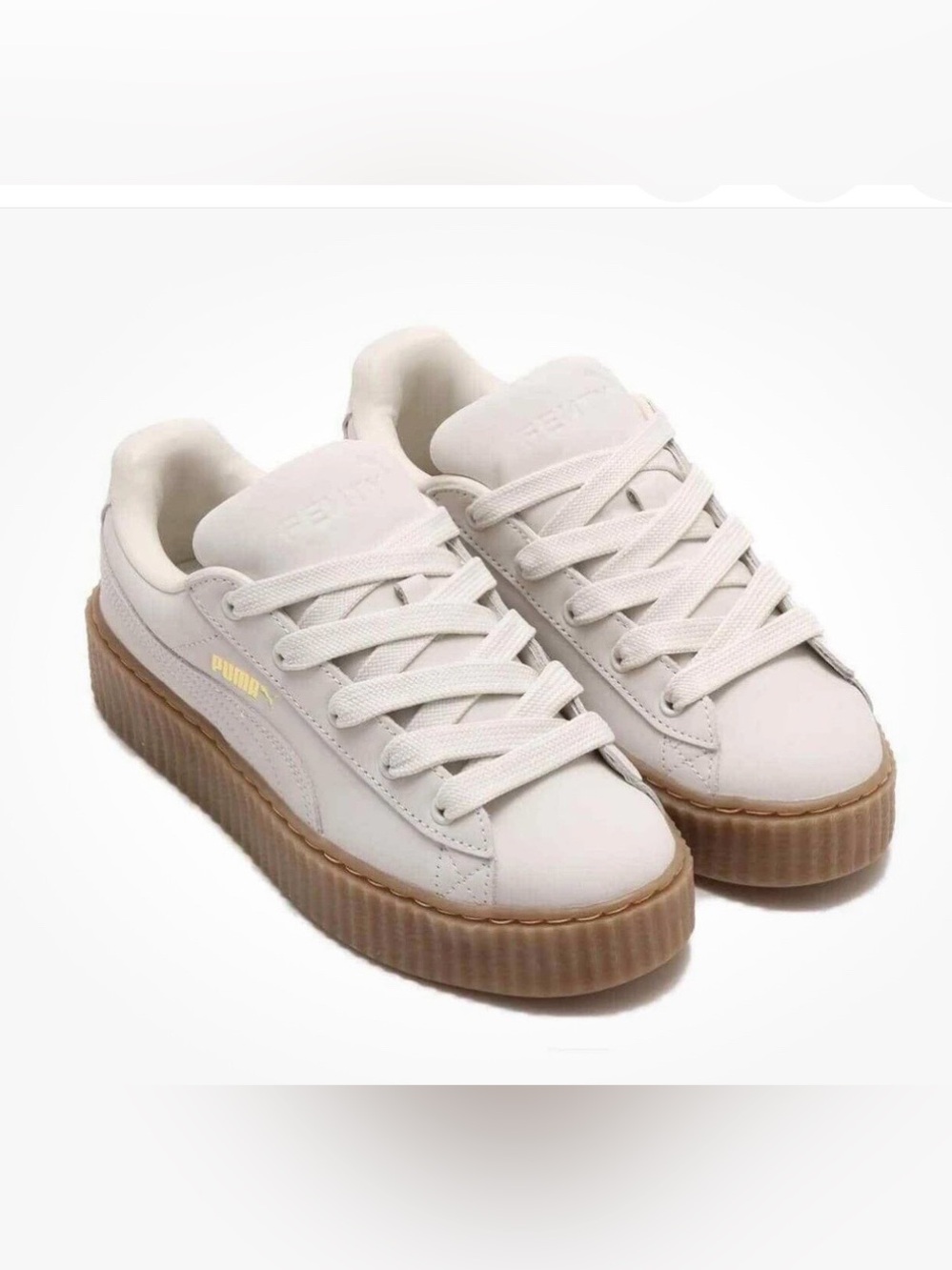 Puma Cream Leather Platform Sneakers with Gum Sole